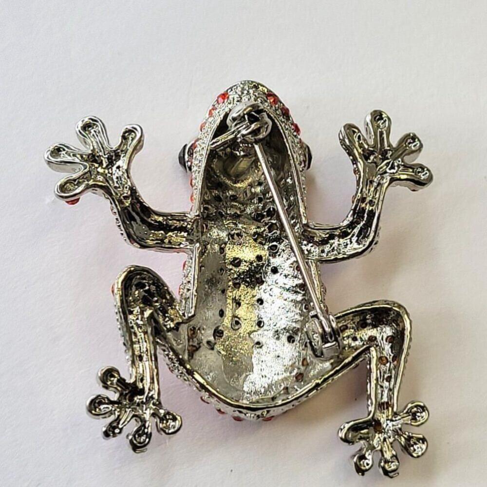 Red Rhinestone Frog Brooch - Picture 6 of 11